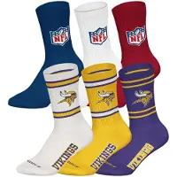 NFL Kurzsocken "Socken 6Pack Crew Socks 6er Pack", Damen, Gr. 43-46, N-Gr, bunt (minnesota vikings, mix), Obermaterial: 58% Baumwolle CO. 39% Polyester PES. 3% Elasthan EL., Socken Kurzsocken