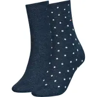 Tommy Hilfiger Socken "TH WOMEN SOCK DOT 2P", Damen, Gr. 35-38, blau (jeans), Baumwollmischung, gepunktet, uni, normal, Socken Socken, mit feinem Rippenbündchen und Logostickerei