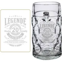 Luxentu Bierkrug "Maßkrug mit Gravur Legende seit 20 Jahren 1,0 Liter transparent"