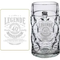 Luxentu Bierkrug "Maßkrug mit Gravur Legende seit 40 Jahren 1,0 Liter transparent"