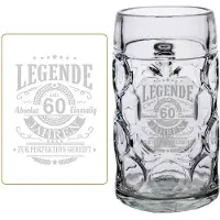 Luxentu Bierkrug "Maßkrug mit Gravur Legende seit 60 Jahren 1,0 Liter transparent"