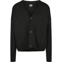 Urban Classics Herren Cardigan Boxy Fit Schwarz XL mit Zopfmuster und tiefem V-Ausschnitt