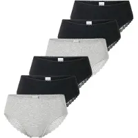 Schiesser Slip "Slip 6er Pack", Damen, Gr. L, bunt (schwarz, grau), Obermaterial: 95% Baumwolle CO. 5% Elasthan EL., Unterhosen Slip