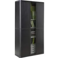 PaperFlow Rollladenschrank aus Metall und Kunststoff, abschließbar, 110 x 204 x 42 cm (B/H/T), schwarz, 4 Böden