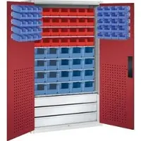 C+P Magazinschrank mit 83 Sichtlagerkästen und 3 Schubladen, H1950xB1100xT535mm Front Rubinrot Korpus Lichtgrau