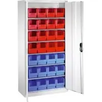 C+P Magazinschrank mit 28 Sichtlagerkästen, H1980xB1000xT420mm Front Lichtgrau Korpus Lichtgrau