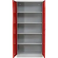 G-Office Aktenschrank FLC.19/N, aus Metall, abschließbar, 92 x 195 x 42 cm (B/H/T), rot / lichtgrau