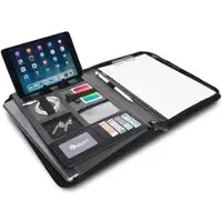 Vebon Schreibmappe London, schwarz, Kunstleder , mit Reißverschluss, Klemmbrett und Tabletfach bis 13 Zoll, A4