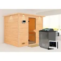 Karibu Sauna »Paldiski«, inkl. 9 kW Bio-Kombi-Saunaofen mit externer Steuerung, für 4 Personen - beige
