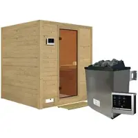 Karibu Sauna »Sindi«, inkl. 9 kW Saunaofen mit externer Steuerung, für 4 Personen - beige