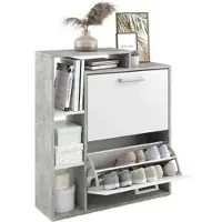 Vicco Schuhschrank Orlando, beton grau / weiß, Schuhkipper, 2 Fächer für 12 Paar, Holz, 80,1 x 90,5 x 24,5cm
