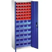 C+P CP-Möbel Magazinschrank Serie 13, grau / blau, 70 x 169 x 30cm, 11 Böden mit 60 Sichtlagerkästen