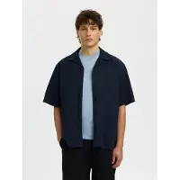 SELECTED MEN Herren Hemden Slhrlxclay Linenblend Ss Shirt Res Noos - Donkerblauw - Größe M