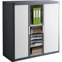 PaperFlow Rollladenschrank aus Metall und Kunststoff, abschließbar, 110x104x42cm (B/H/T), grau / anthrazit, 2 Böden