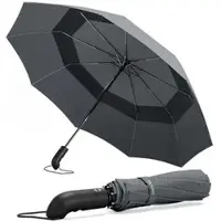 Wilford&Sons Regenschirm Doppeldach, grau, sturmfest, Auf-Zu-Automatik, Ø 107 cm, 31 cm, Taschenschirm