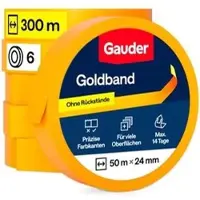 Gauder Kreppband Goldband, 24mm x 50m, für Innen und Außen, 6 Rollen