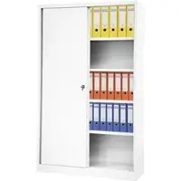 Bisley Schiebetürenschrank ECO, 4 Fachböden, 5 OH, Farbe verkehrsweiß, H 1980 x B 1200 x T 430 mm