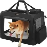 Songmics Feandrea Tiertransportbox Gr. L, aus Stoff, 70 x 52 x 52cm, faltbar, schwarz, Tiere bis 16kg