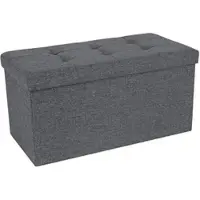 Songmics Sitztruhe dunkelgrau, 76 x 38 x 38cm, mit 80L Stauraum, Leinen, bis 300kg belastbar