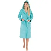 WEWO-FASHION Damenbademantel "4110" Gr. M, blau (glacier), L:110cm, Baumwoll-Mix, Hausmäntel, Damenbademantel, innen Naturfaser, außen kuschelig