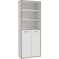 Forte KEFLAVIK Büroregal 80 90, modernes Büroregal mit 2 Einlegeböden und 2 Schranktüren, Holzwerkstoff, Artisan Eiche Holzdekor | Weiß, 84,5 cm breit x 226,5 cm hoch x 41,5 cm tief