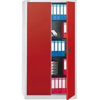 Bisley Universal Flügeltürenschrank Stahl 4 Fachböden abschließbar 914 x 400 x 1.950 mm Hellgrau, Rot
