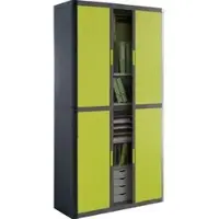 PaperFlow Rollladenschrank aus Metall und Kunststoff, abschließbar, 110x204x42 cm (B/H/T), grün / anthrazit, 4 Böden