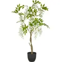 Creativ Green Kunstpflanze Wisteria weiß, Kunstbaum im Topf mit Kunststoffstamm, Höhe 100 cm
