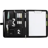 Vebon Schreibmappe Rom, schwarz, Kunstleder, mit Reißverschluss, Klemmbrett und Tabletfach 13 Zoll, A4