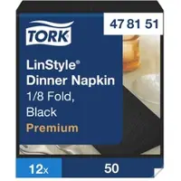 Tork LinStyle Dinnerservietten Schwarz, 1/8‐Falz, 40 cm × 39 cm, 12 × 50 Servie...