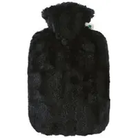 Hugo Frosch Hugo-Frosch Wärmflasche Klassik Tierfelloptik, 1,8 Liter, schwarz, aus PVC, mit abnehmbarem Hochflor-Flauschbezug