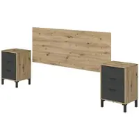 Dmora Nachttisch Birmingham, Schlafzimmer-Set, Kopfteil und 2 Nachttische mit 3 Schubladen, 160x2 cm, Eiche in Astoptik und Anthrazit