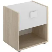 Dmora Nachttisch Catinaccio, Nachttisch, niedrige Kommode mit 1 Schublade, 40x33h42 cm, Weiß und Eiche