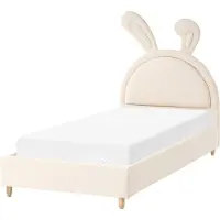 Beliani Kinderbett Beige Samt mit Lattenrost 90x200 cm Holzbeinen Hohem Kopfteil Hasenform Modern Schlafzimmer Ausstattung Möbel Einzelbett Jugendbett