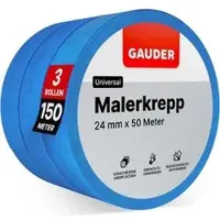 Gauder Kreppband Malerkrepp, Universal, 24mm x 50m, für Innen, 3 Rollen