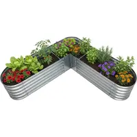 Relaxdays Hochbeet, L-Form, verzinktes Metall, HxBxT: 43 x 203 x 203 cm, Gartenbeet für Gemüse, Kräuter, Blumen, silber