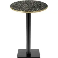Restootab - Stehtisch Milan T Ø60cm Dekor Terrazzo black chip Kanten messingfarben