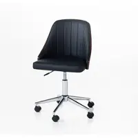 Better Home Bürostuhl mit Walnussholz-Rückenlehne und schwarzem PU-Leder, ca. 52 x 52 x 80–92 cm – Schwarz