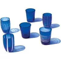 Zafferano Melting Pot Set mit 6 einfarbigen Gläsern - Blau - mundgeblasenes Glas, 32 cl - Kunsthandwerkliche Becher für Wasser und Cocktails