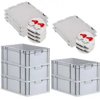 Proregal SuperSparSet 5x Eurobox NextGen Grip mit Scharnierdeckel und Roten Schiebeschnappverschlüssen HxBxT 22 x 40 x 60 cm 44 Liter