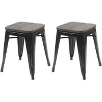 Proregal 2er-Set Hocker Inkl. Holz-Sitzfläche Metall Industriedesign Stapelbar Schwarz Metallhocker Sitzhocker