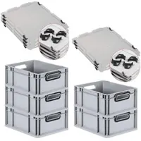 Proregal SparSet 5x Eurobox NextGen Color mit Auflagedeckel & Verschlüsse, HxBxT 17x30x40cm, 16L, Grau, Griffe schwarz offen, Eurobehälter