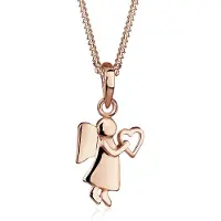 Elli Halskette 925 Sterling Silber Engel, Herz in Rosegold | Gr.: 50-cm