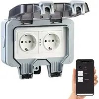 Luminea Home Control Outdoor-WLAN-Aufputz-Doppelsteckdose, Sprachbefehl, Strommessung, App