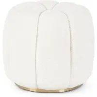 Bizzotto Pouf Karolina aus Boucle-Stoff, modern gepolstert, rund, Weiß, goldfarbenes Metallgestell