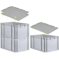 Proregal SuperSparSet 3x Eurobox NextGen Economy mit Auflagedeckel & 4x Verschlüsse Gelb, Griffe zu, HxBxT 32x40x60cm, 65L, Eurobehälter, Box