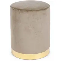 Bizzotto Pouf Lucilla in Samt-Optik, rundes Design, modern, taupe, gepolstert, Gestell goldfarben