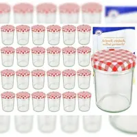 MamboCat 25er Set Sturzglas 230 ml HOCH To 66 rot karierter Deckel incl. Diamant Gelierzauber Rezeptheft