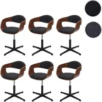 Mendler 6er-Set Esszimmerstuhl HWC-H46, Stuhl, höhenverstellbar Drehmechanismus Bugholz Walnuss-Optik, Stoff dunkelgrau