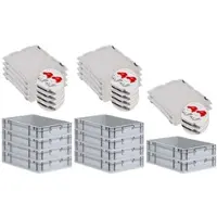 Proregal 10x Eurobox NextGen Grip mit Scharnierdeckel & roten Verschlüssen | HxBxT 12x40x60cm | 23 Liter | Griffe geschlossen | Glatter Boden
